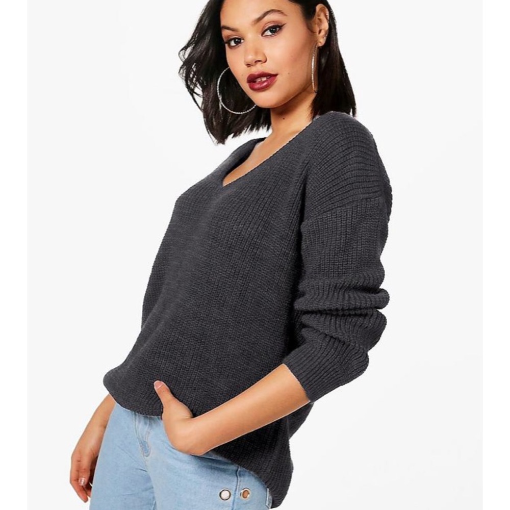 Chunky Grey Off The Shoulder Sweater